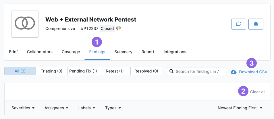 Download all findings for a pentest
